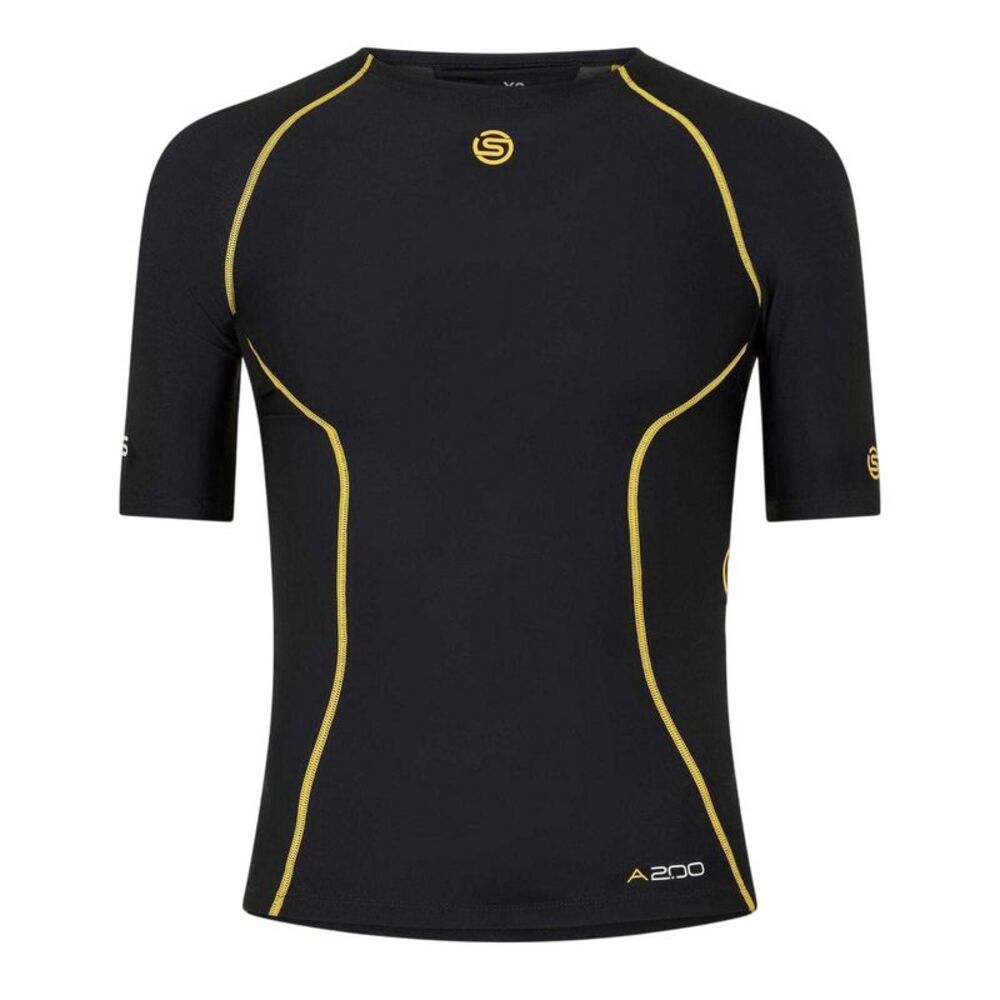 Skins Mens A200 Contrast Detail Short-Sleeved Base Layer Top / Black/Yellow
